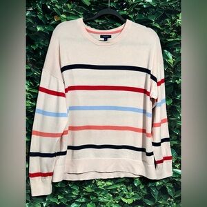 Nautica Pink Striped Crew Neck Sweater Mens Large